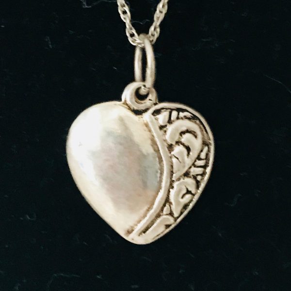 Vintage Sterling Silver Ornate Heart necklace marked .925 with chain