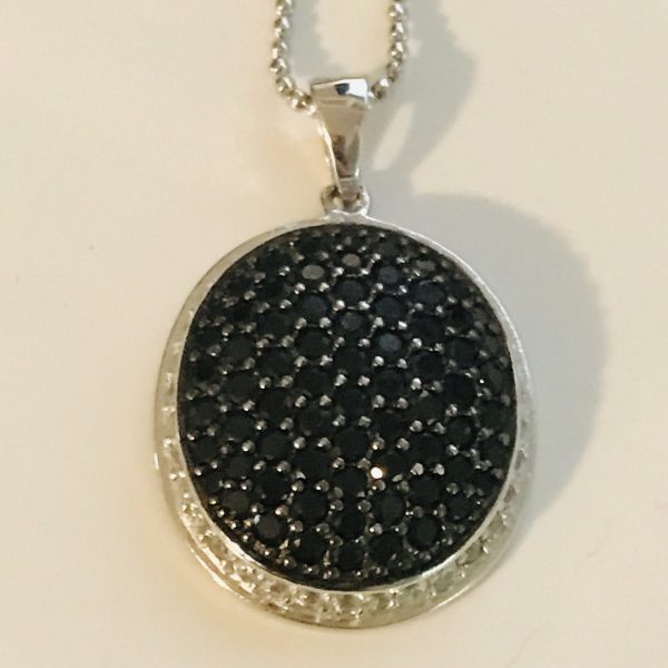 Vintage Sterling Silver Prong set marcasite Pendant on sterling silver ball chain 18" long