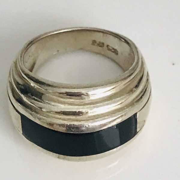 Vintage Sterling Silver Ring Black Onyx Stone Statement Ring  .925 Jewelry size 6