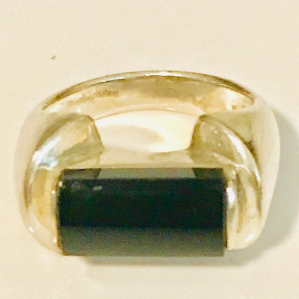Vintage Sterling Silver Ring Black Onyx Stone Statement Ring  .925 Jewelry size 6