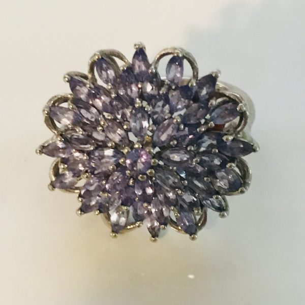 Vintage Sterling Silver Ring Faceted Amethyst Stones Cluster Statement Ring Evening  special event collectible .925 Jewelry size 6.75