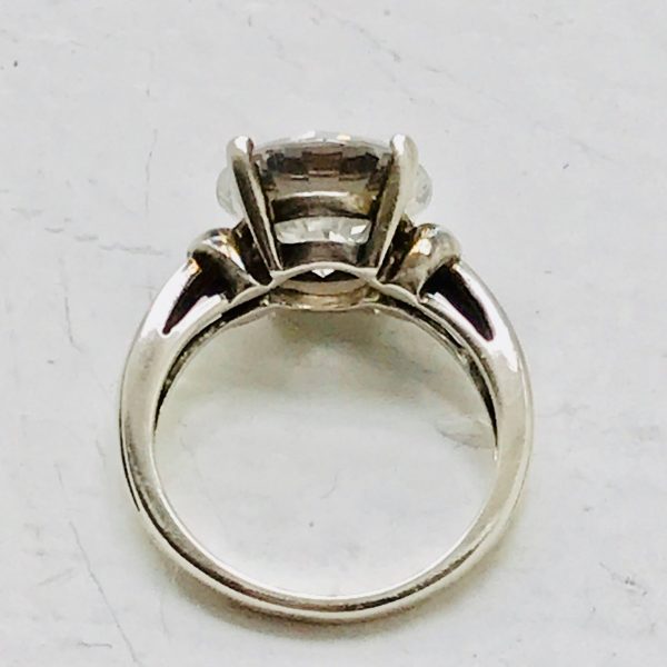Vintage Sterling Silver Ring Faceted Large Cubic Zircon Roung Evening clubbing special event collectible .925 Jewelry size 6 GREAT BLING