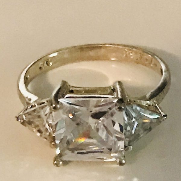 Vintage Sterling Silver Ring Faceted Square Cubic Zircon with Trillions Evening clubbing special event collectible .925 Jewelry size 7