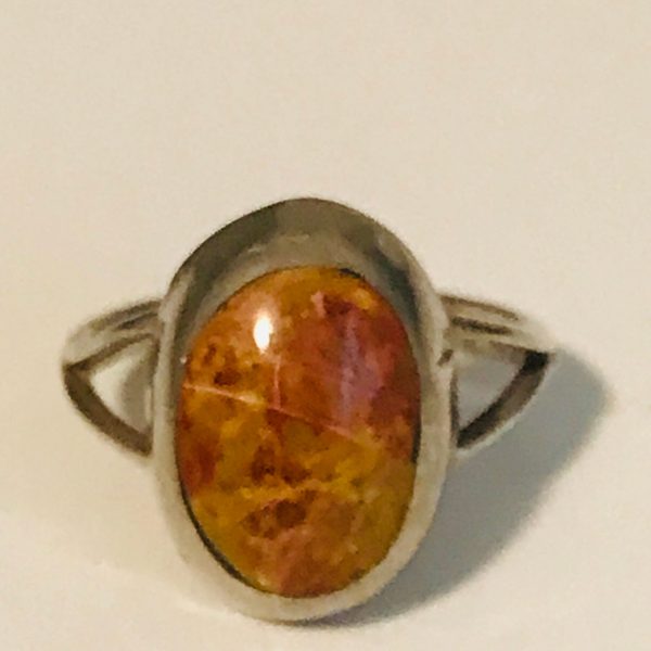 Vintage Sterling Silver Ring Rust Orange Stone  .925 Jewelry size 5 1/2