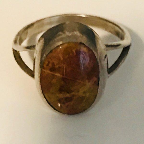 Vintage Sterling Silver Ring Rust Orange Stone  .925 Jewelry size 5 1/2