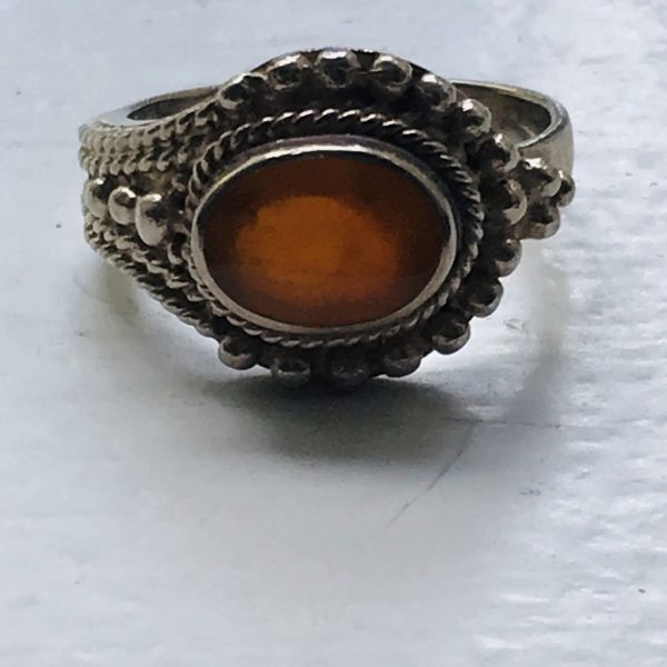 Vintage Sterling Silver Ring Topaz colored stone  .925 Jewelry size 5 1/2 collectible Stunning unique band 6.3 grams
