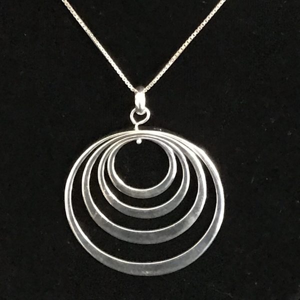 Vintage Sterling Silver Round 4 layer Pendant necklace with marcasite sterling 24" box chain