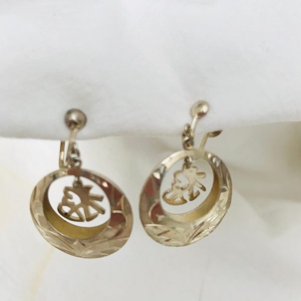 Vintage Sterling Silver Screw Back Earrings with Etched Circles with Sterling insert 5 grams sterling collectible jewelry .925