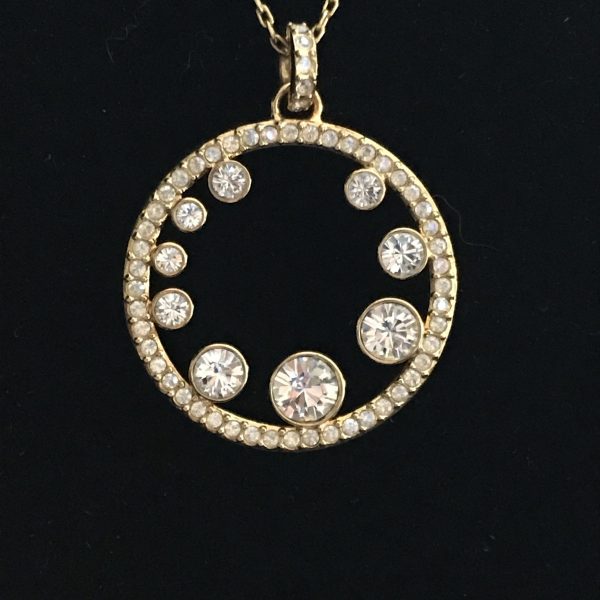 Vintage Swarovski Crystal Necklace Gold tone metal with large to small crystals surrounded wtih crystals with tiny crystal bail with swan