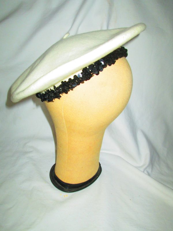 Vintage Tam Style Wool Hat Kangol Made in England Sequins blak trim 100% wool Women's Hat