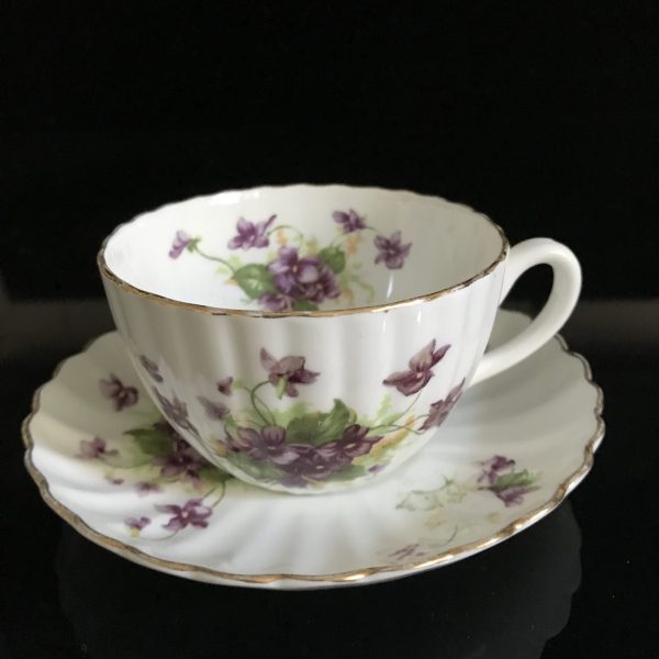 Vintage Tea cup and saucer Radfords England Fine bone china purple Violets heavily scalloped farmhouse collectible display coffee bridal