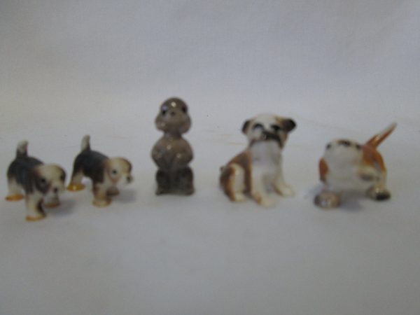 Vintage Tiny Miniature Dog Figurines set of 5 pieces fine bone china Japan mid Century