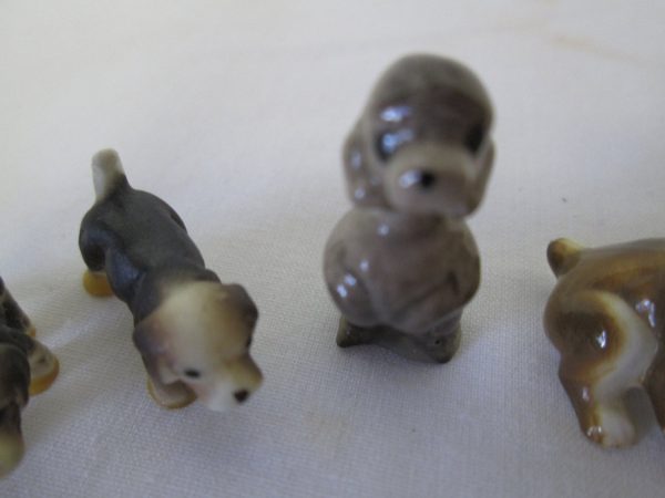 Vintage Tiny Miniature Dog Figurines set of 5 pieces fine bone china Japan mid Century