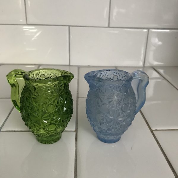 Vintage Toothpick holder Pair mid century daisy and buttons pitchers green blue collectible farmhouse display