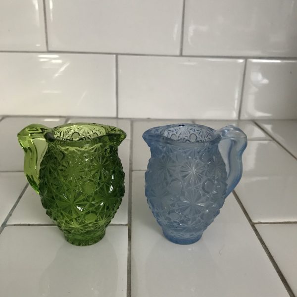 Vintage Toothpick holder Pair mid century daisy and buttons pitchers green blue collectible farmhouse display