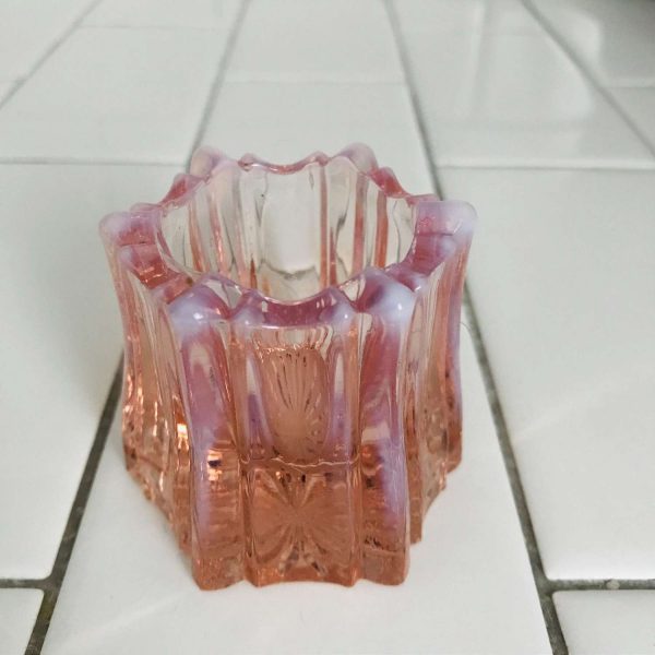 Vintage Toothpick holder Peach Opalescent Glass ribbed depression glass farmhouse collectible display retro kitchen antique decor