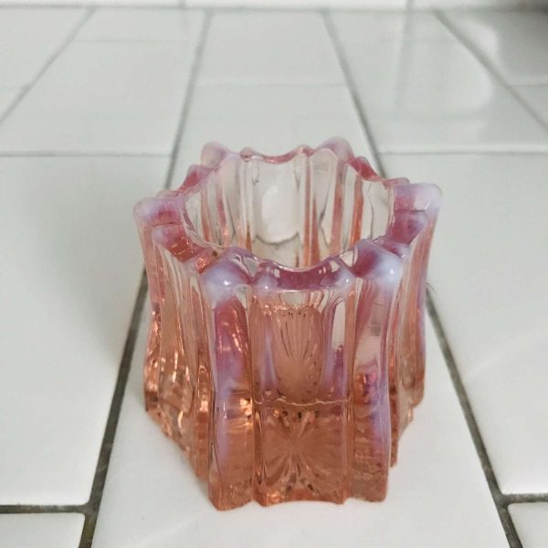 Vintage Toothpick holder Peach Opalescent Glass ribbed depression glass farmhouse collectible display retro kitchen antique decor