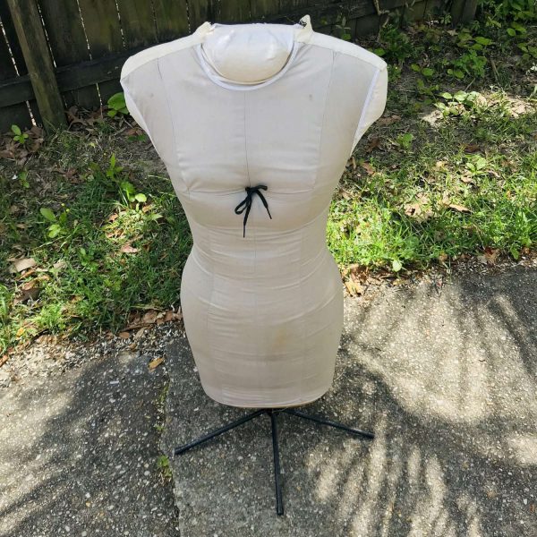 Vintage Torso Display Dressmakers Body Mannequin Antique Foam slip covered body with zipper sewing clothing display on metal stand size 12