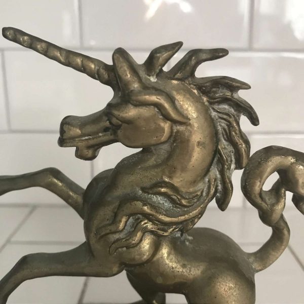 Vintage Unicorn Figurine Solid Brass great detail fine quality whimsical collectible display 7" tall