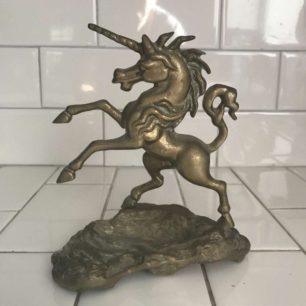 Vintage Unicorn Figurine Solid Brass great detail fine quality whimsical collectible display 7" tall