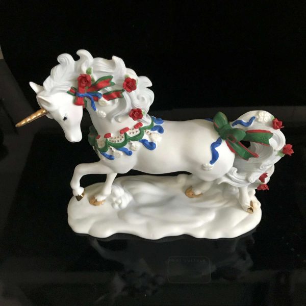 Vintage Unicorn Princeton Gallery Yuletide Enchantment Limited Edition Fine Porcelain 12/27/97 Collectible Whimsical Gift Display horse