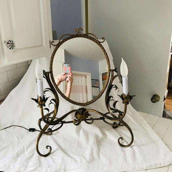 Vintage Vanity Mirror with Lights gold flowers and leaves collectible display bedroom bathroom home decor