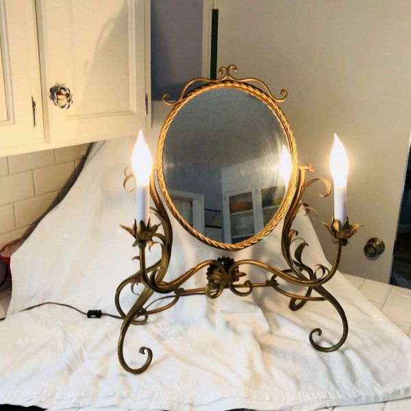 Vintage Vanity Mirror with Lights gold flowers and leaves collectible display bedroom bathroom home decor