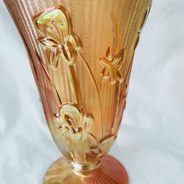 Vintage Vase Carnival Glass Jeanette Iris and Herringbone Pattern 9" tall collectible display farmhouse cottage