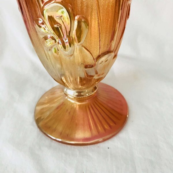 Vintage Vase Carnival Glass Jeanette Iris and Herringbone Pattern 9" tall collectible display farmhouse cottage