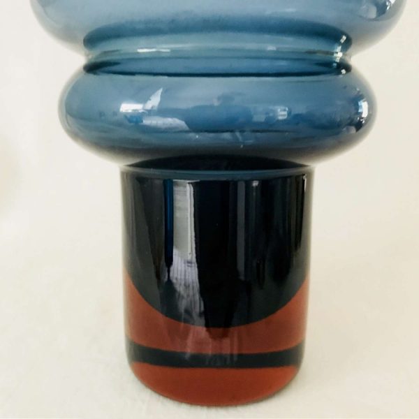 Vintage Vase Mid Century Modern Blown Glass blue to orange Retro with polished pontil atomic Mod Unique rare