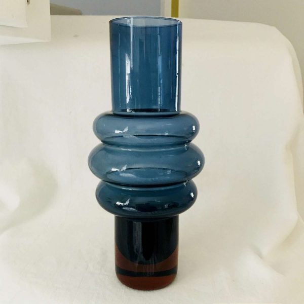 Vintage Vase Mid Century Modern Blown Glass blue to orange Retro with polished pontil atomic Mod Unique rare