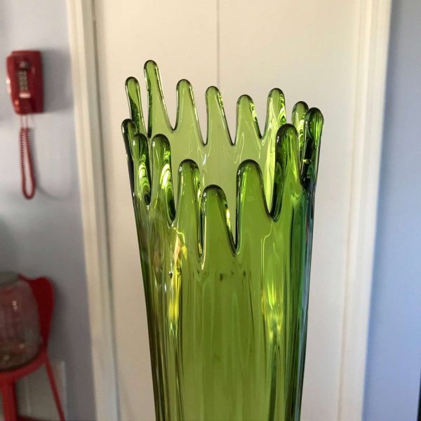 Vintage Vase Mid Century Modern green Glass mid mod retro collectible atomic display 22 1/2" tall