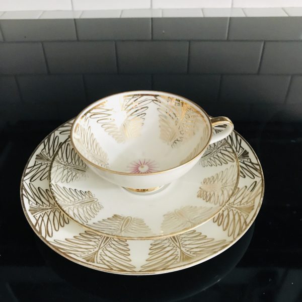 Vintage W Bavaria Tea cup and saucer TRIO Modern Atomic Fine bone china gold trim farmhouse collectible display dining serving