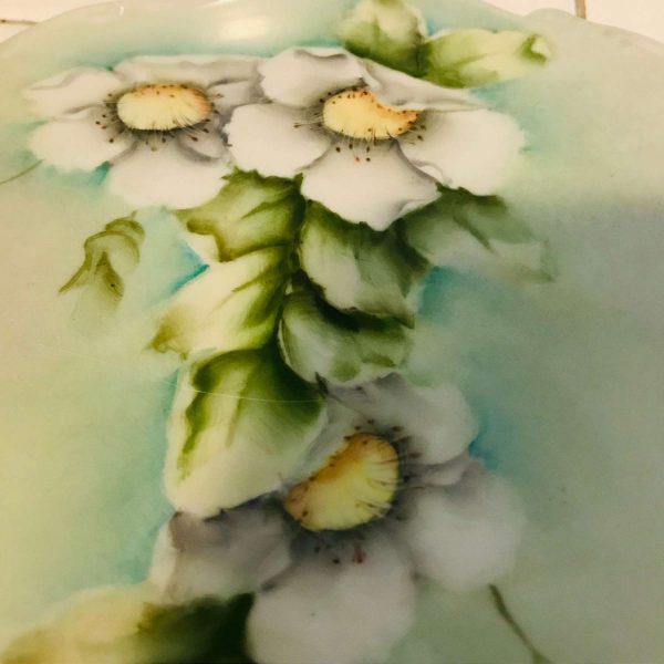 Vintage Wall Hanging Hand Painted Porcelain Light green with dogwood wall display farmhouse collectible signed by artist