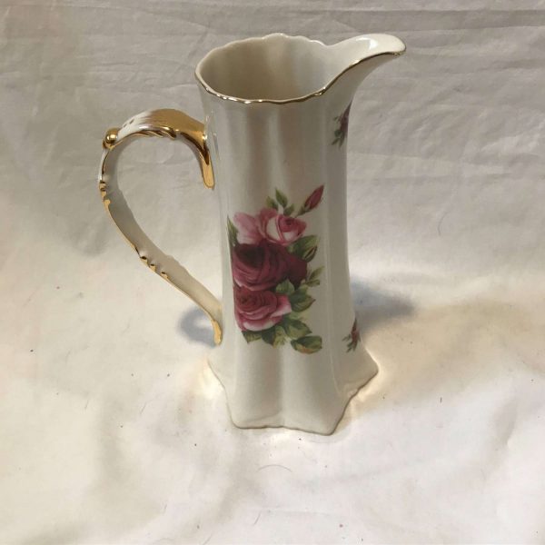 Vintage Water Pot Chocolate Pot Fine Bone china Signed Roses with Gold trim Beautiful shape transfer ware