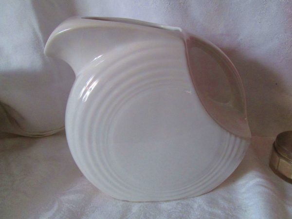 Vintage White Fiesta Ware Homer Laughlin Large white Disc pitcher Mint condition