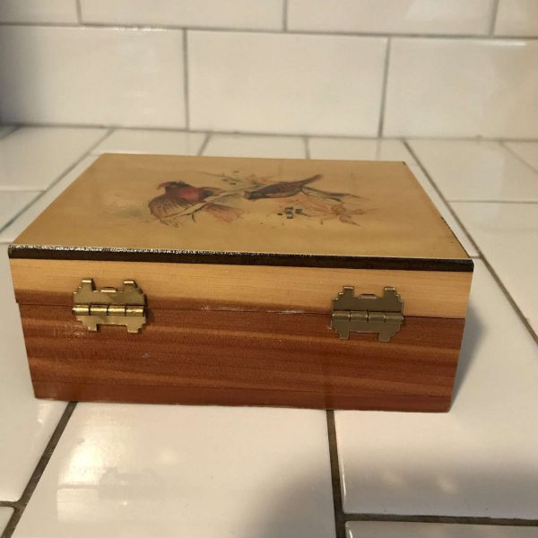 Vintage wooden box with cardinals hand decorated 1979 storage jewelry trinket box collectible display cottage farmhouse birds bedroom