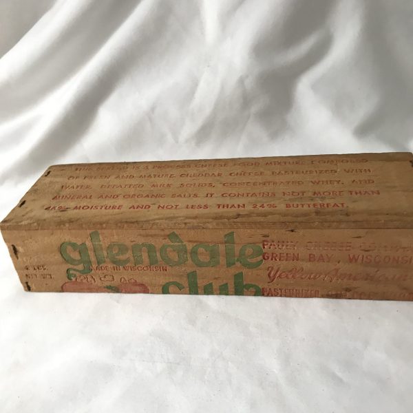 Vintage Wooden Cheese box storage kitchen collectible farmhouse display 2lb Yellow American Glendale Club Green Bay Wisconsin
