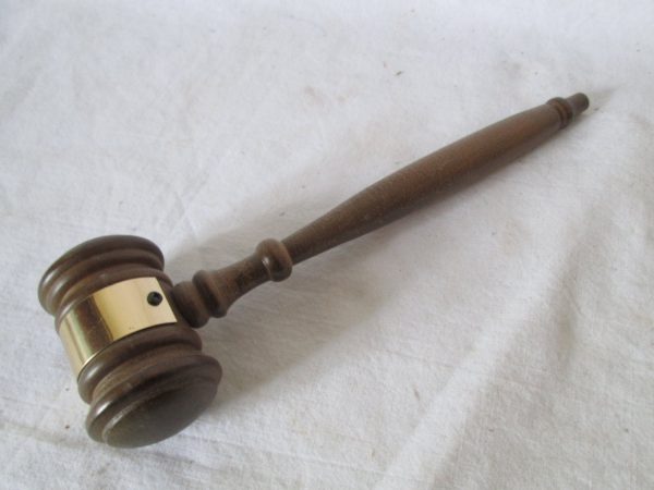 Vintage Wooden Gavel with Brass Center Ring Collectible Memorabilia Home Decor