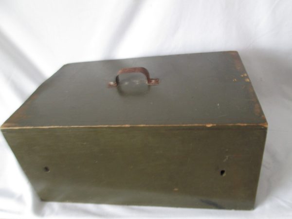 Vintage Wooden Military Field box Paperwork Records box with file type drawer top metal handle and handled drawer  WWII militaria