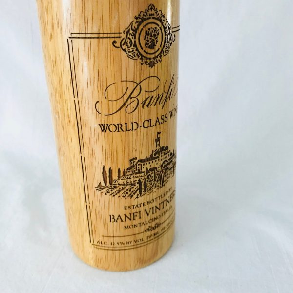 Vintage Wooden Wine bottle salt or pepper grinder Wine bottle size etched Banfi vintners World-Class wine, Italy
