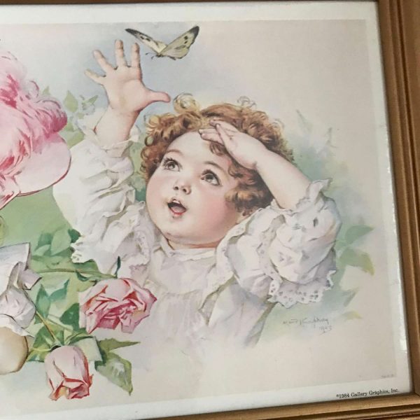 Vintage Yard Long Butterfly time 1984 reprint of 1903 M. Humphrey 39" x 13.5" Gold wooden frame