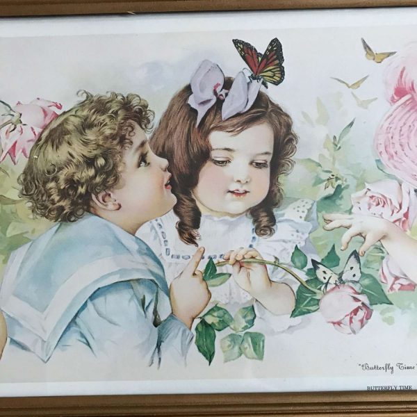 Vintage Yard Long Butterfly time 1984 reprint of 1903 M. Humphrey 39" x 13.5" Gold wooden frame