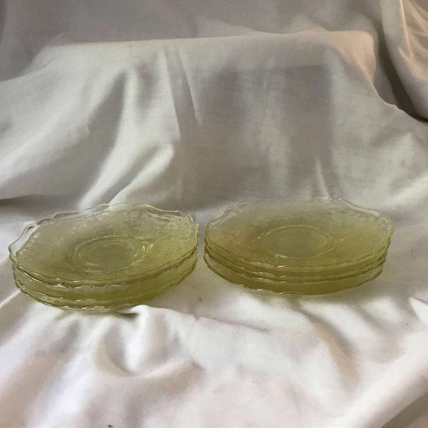 Vintage Yellow Depression Cambridge Glass Set of 8 Saucers Apple Blossom Etched saucers replacements collectibles display farmhouse cottage
