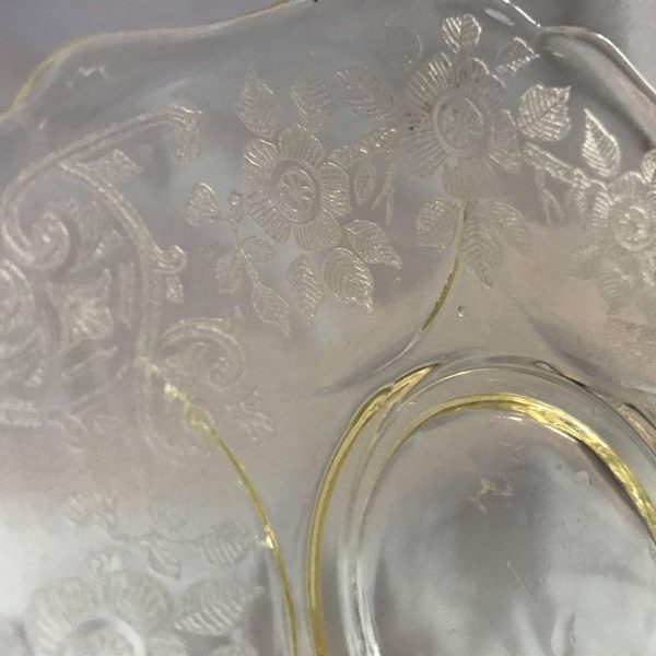 Vintage Yellow Depression Cambridge Glass Set of 8 Saucers Apple Blossom Etched saucers replacements collectibles display farmhouse cottage