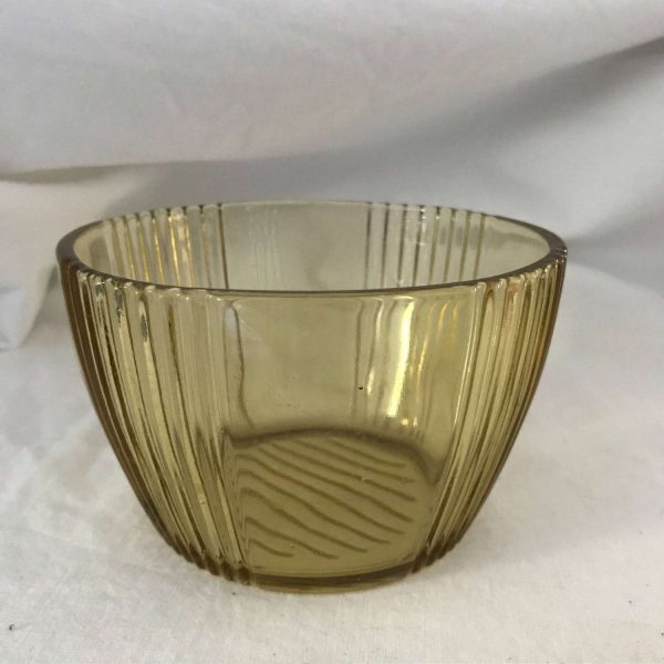 Vintage Yellow depression glass bowl ribbed pattern serving dining dish relish pickles olives kitchen celery cottage cabin farmhouse