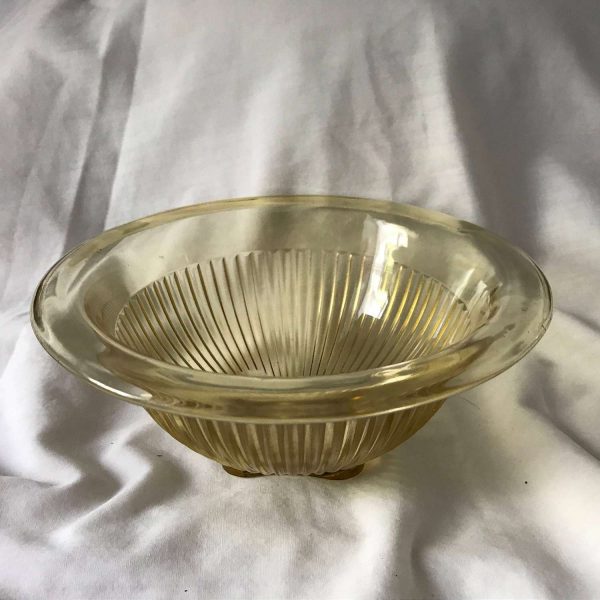 Vintage Yellow Depression Mixing bowl ribbed pattern glass with wide rim lip square base farmhouse collectible glass display