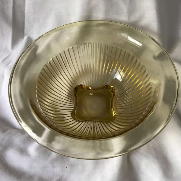 Vintage Yellow Depression Mixing bowl ribbed pattern glass with wide rim lip square base farmhouse collectible glass display