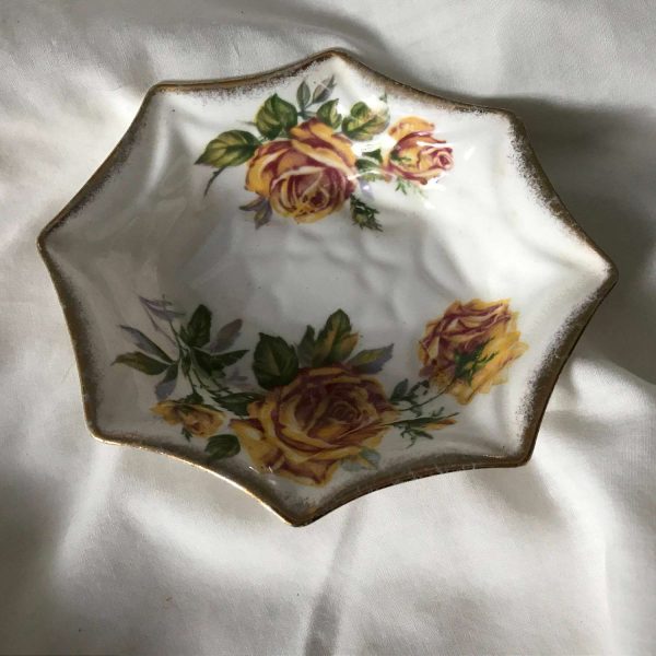 Vintage Yellow Rose pin trinket ring dish fine bone china England Royal Standard Romany Rose collectible farmhouse cottage shabby chic