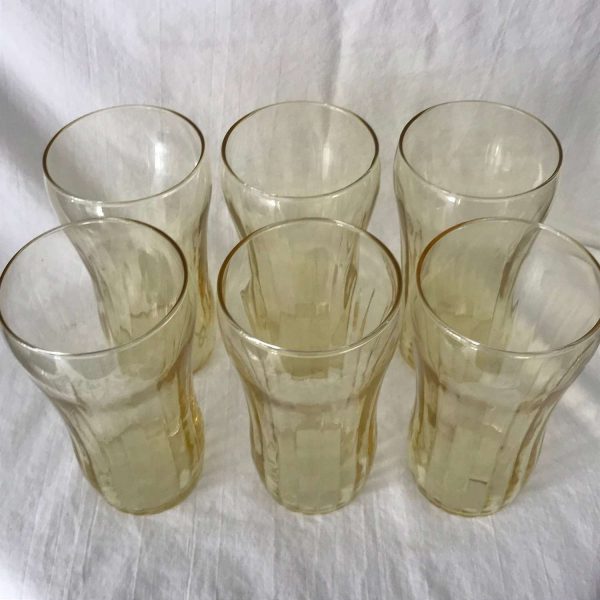 Vntage Paneled Glass Fine Dining Tumblers 6 yellow depression glass farmhouse retro kitchen mod iced tea collectible display